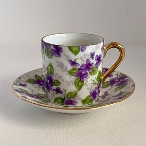 Flat Floral Demitasse/Espresso Cup and Saucer